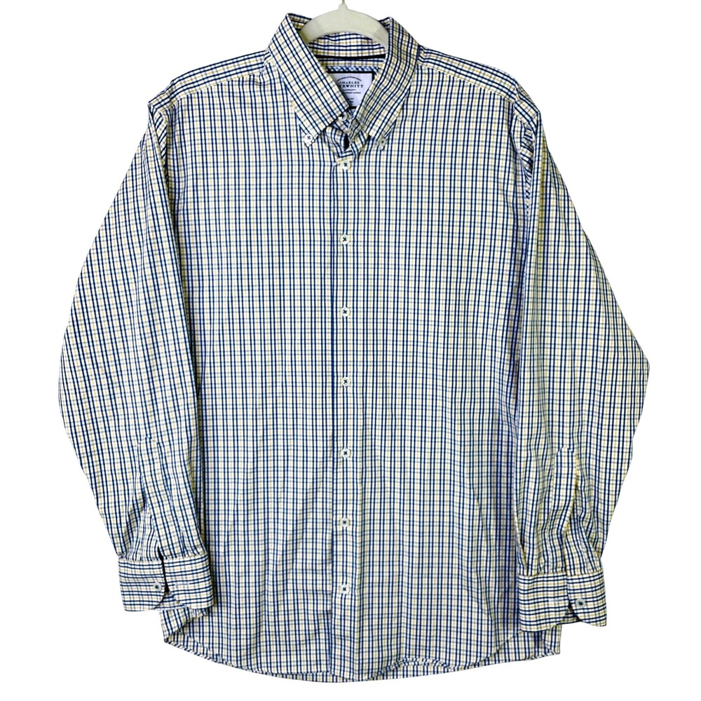 Charles Tyrwhitt Mens Slim Fit Non-Iron Shirt Blue Yellow Check 16.5 34 42 86cm
